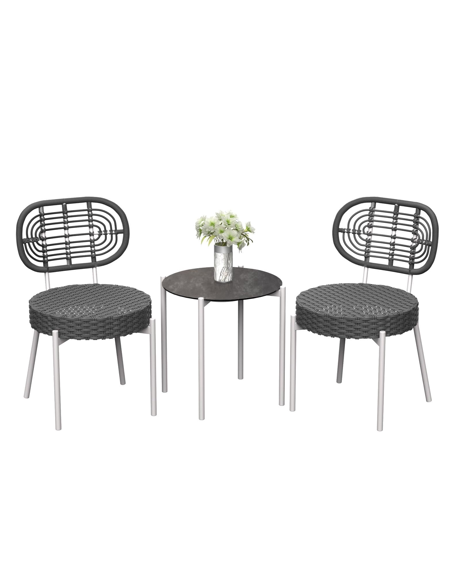 3-Piece All-Weather Wicker Bistro Set,2 Rattan Chairs + Tempered-Glass Table, Compact Outdoor Dining Furniture for Garden, Backyard, Balcony & Apartment