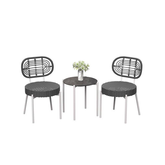 3-Piece All-Weather Wicker Bistro Set,2 Rattan Chairs + Tempered-Glass Table, Compact Outdoor Dining Furniture for Garden, Backyard, Balcony & Apartment