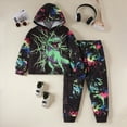 thumbnail image 2 of Xudanell Outfits Baby Boy Dinosaur Winter Hoodie Pant Kids Clothes Printed Boys Outfits 2 Piece Set, 2 of 9