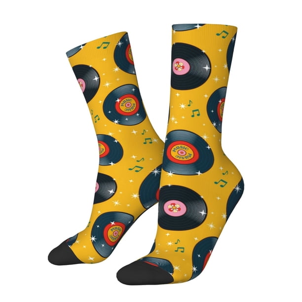 Fotbe Retro Vinyl Records Calcetas Largas con Estampado para Hombre y Mujer – Calcetas de Compresión Transpirables y Elásticas, Viajar y Uso Diario Talla 5-11