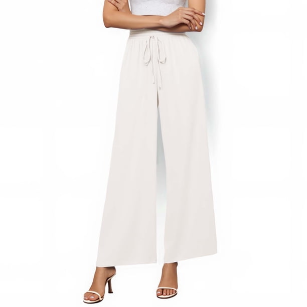 WILLBEST Pantalones Casuales de Cintura Alta para Mujer, Cómodos, Holgados, elegantes, para Uso Diario, Primavera y Verano, con Lazo En La Cintura, de Colores Lisos. Extra Grande