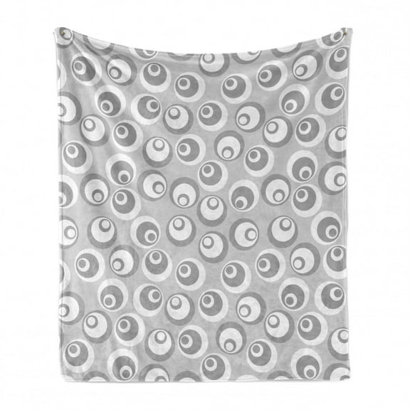 Psychedelic Soft Flannel Fleece Throw Blanket, Circles Like Nested Eyeballs Abstract Pattern Modern Ornamental Print, Cozy Plush for Indoor and Outdoor Use, 60" x 80", White Grey, by Ambesonne