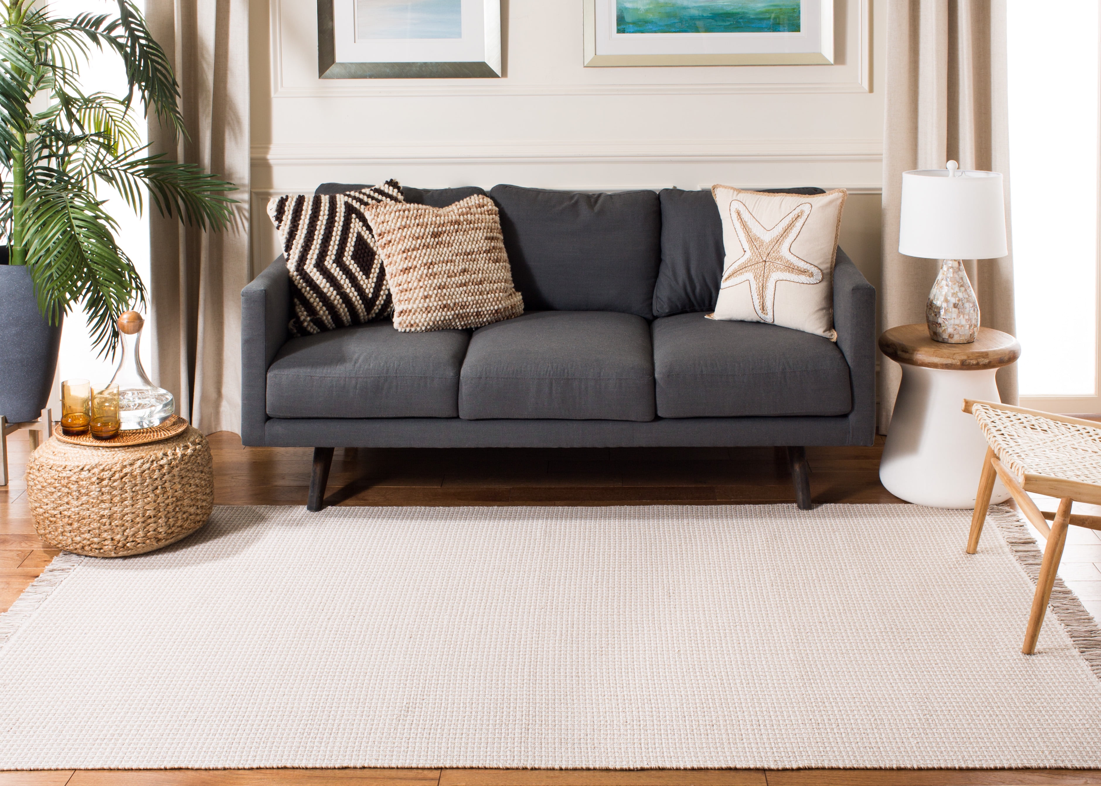 SAFAVIEH Montauk Patton Geometric Cotton Area Rug, Ivory/Grey, 8' x 8' Square
