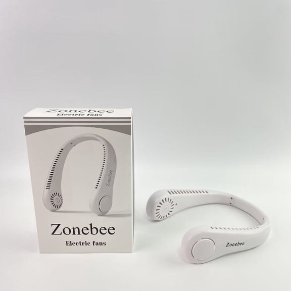 Zonebee Electric fans,Cooling Neck Fan, 5-Speed, USB Rechargeable Bladeless Hands-Free Portable Lightweight Quiet LED Display (Classic White)