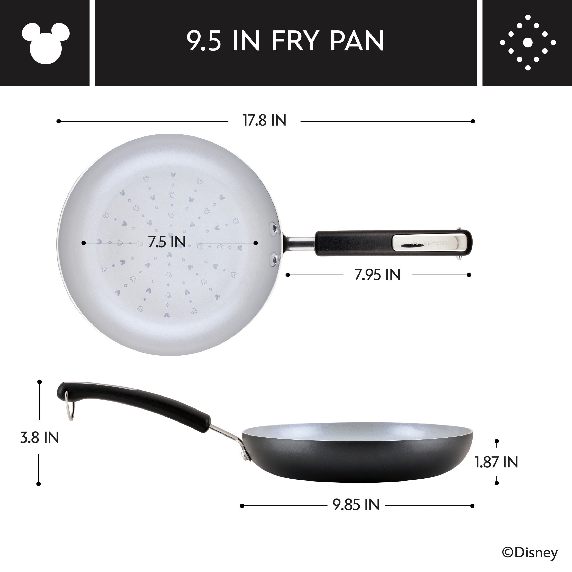 Farberware Disney Monochrome 9.5 Inch Ceramic Nonstick Fry Pan, Dishwasher Safe, Black