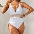 thumbnail image 2 of Bathing Suit for Women Tummy Control Sexy Deep V Neck Open Back High Leg Cheeky Resort Swimsuit White XL, 2 of 5