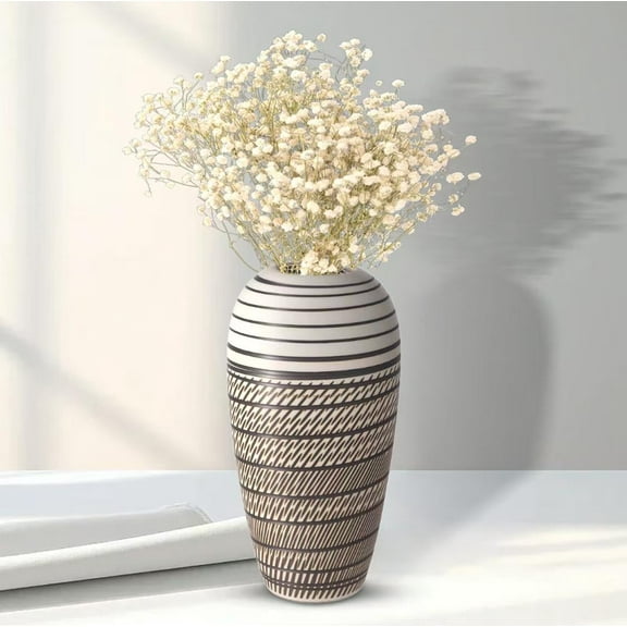 Rustic Large Ceramic Vase ,10.4 inch Modern White Artificial Flowers Vase For Home Decor,Tall Farmhouse Decorative Vases For Nightstand,MantelTable,Entryway,Living Room,Wedding Gift,Shelf Display