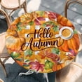 thumbnail image 2 of Orange Pumpkins Round Tablecloth, Fitted Table Cover with Elastic for 45"-54" Round Tables, Farmhouse Plaid Watercolor Botanical Table Cloth Outdoor Indoor Dinning Party Waterproof Tablecloths, 2 of 7
