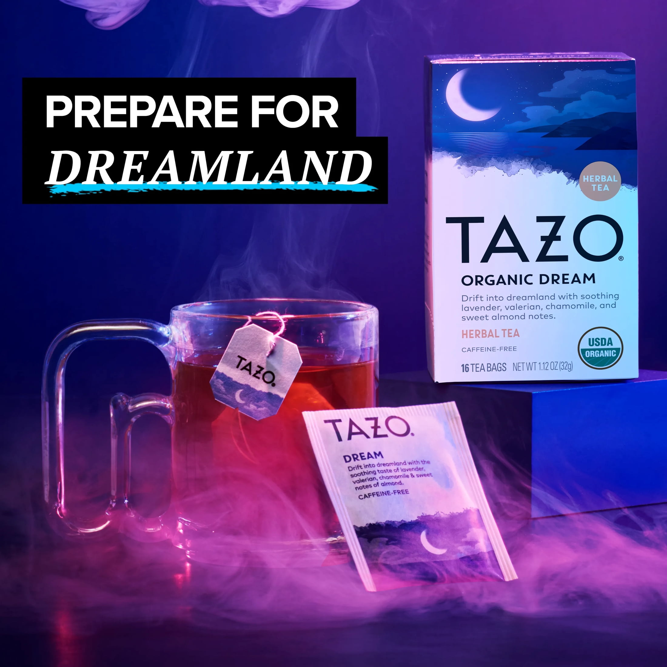 TAZO Organic DREAM Herbal Tea Bags, Caffeine-Free Bedtime Tea, 16 Ct, Pack of 6