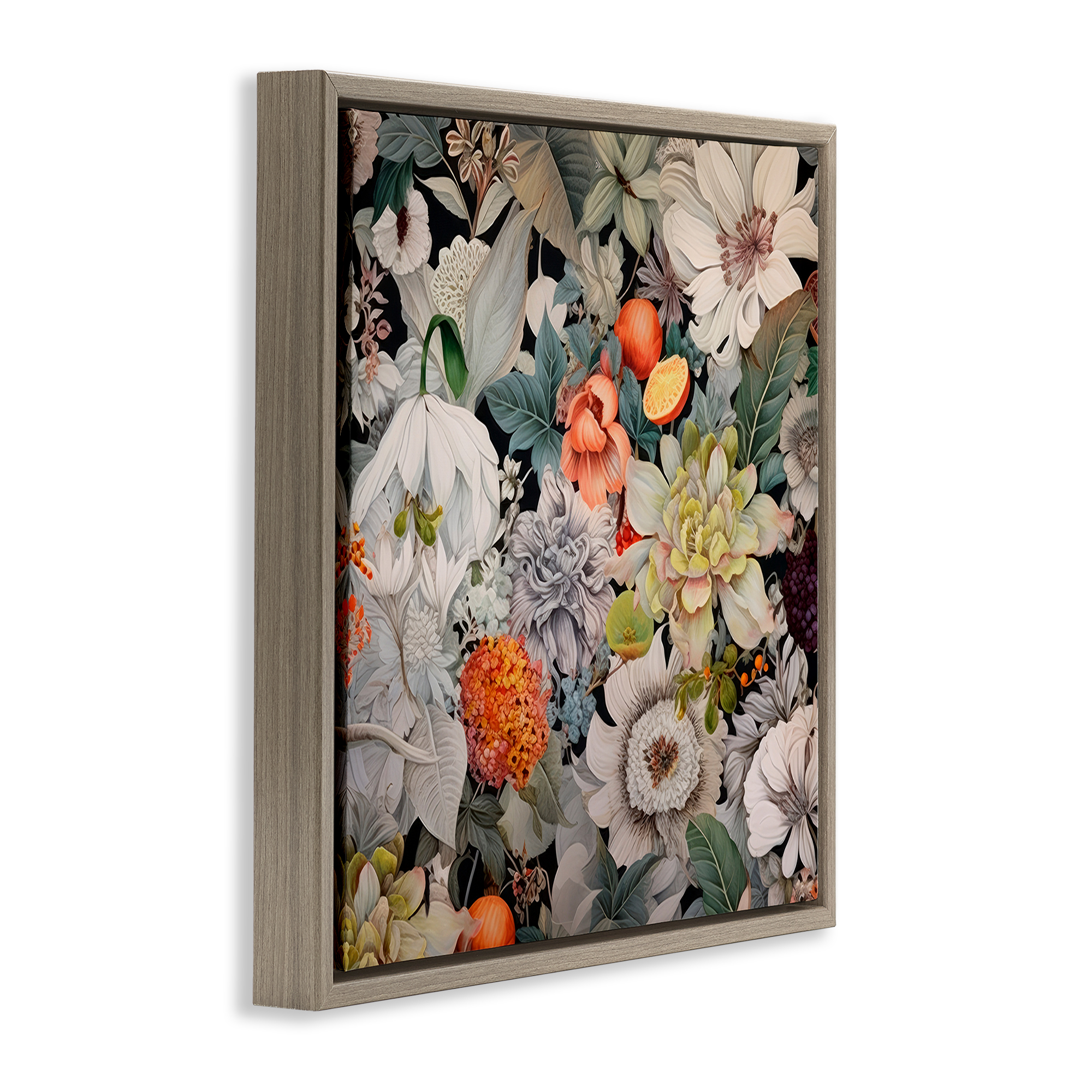 Stupell Industries Grey Mixed Florals Botanical & Floral Painting Brown Floater Framed Art Print Wall Art, 18 x 18