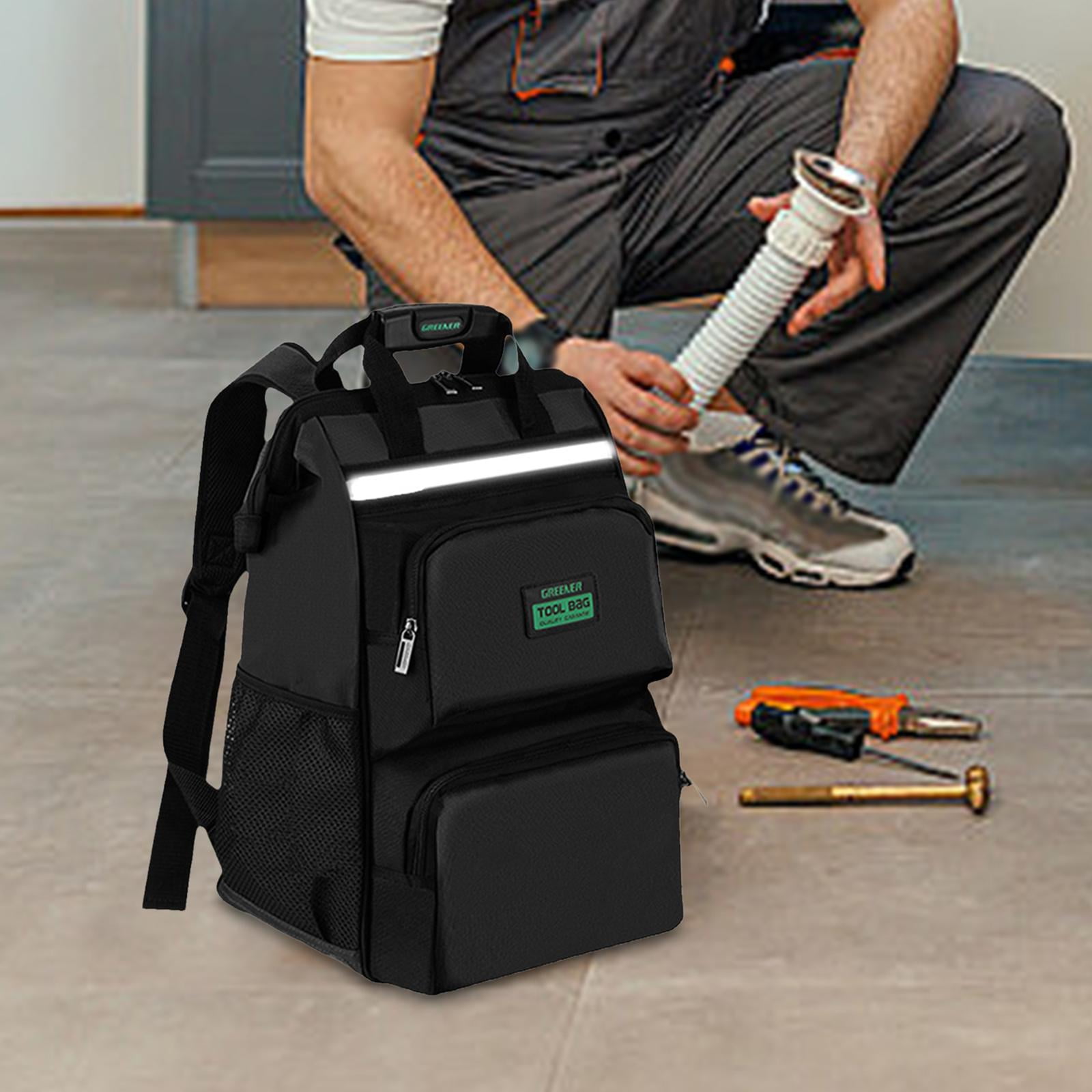 Miulika Tool Bag Heavy Duty for Men Waterproof Work Black Tool Backpack