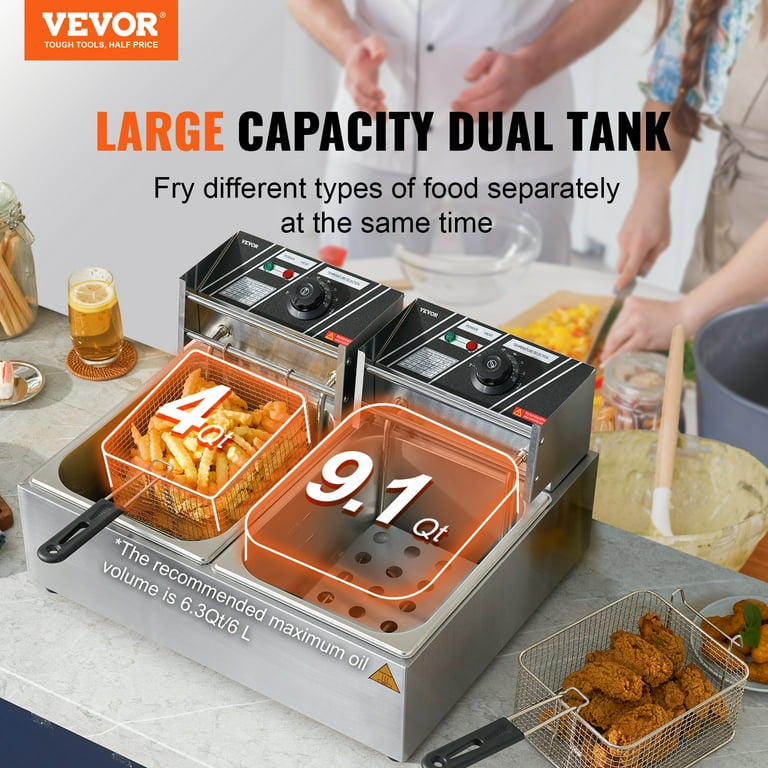 VEVOR Commercial Electric Deep Fryer Countertop Deep Fryer Dual Detachable  Tanks