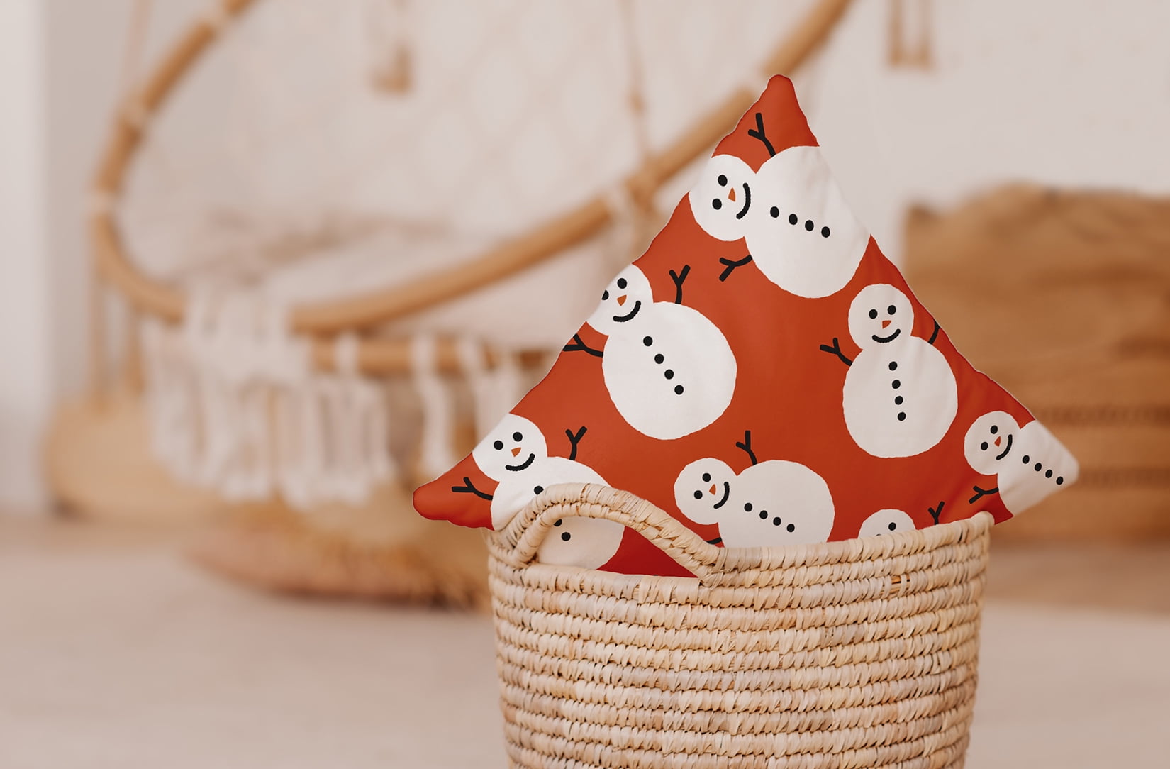 18" x 18" Simply Daisy Dancing Snowmen Polyester Indoor/Outdoor Pillow, Surf Board Orange Qty 1