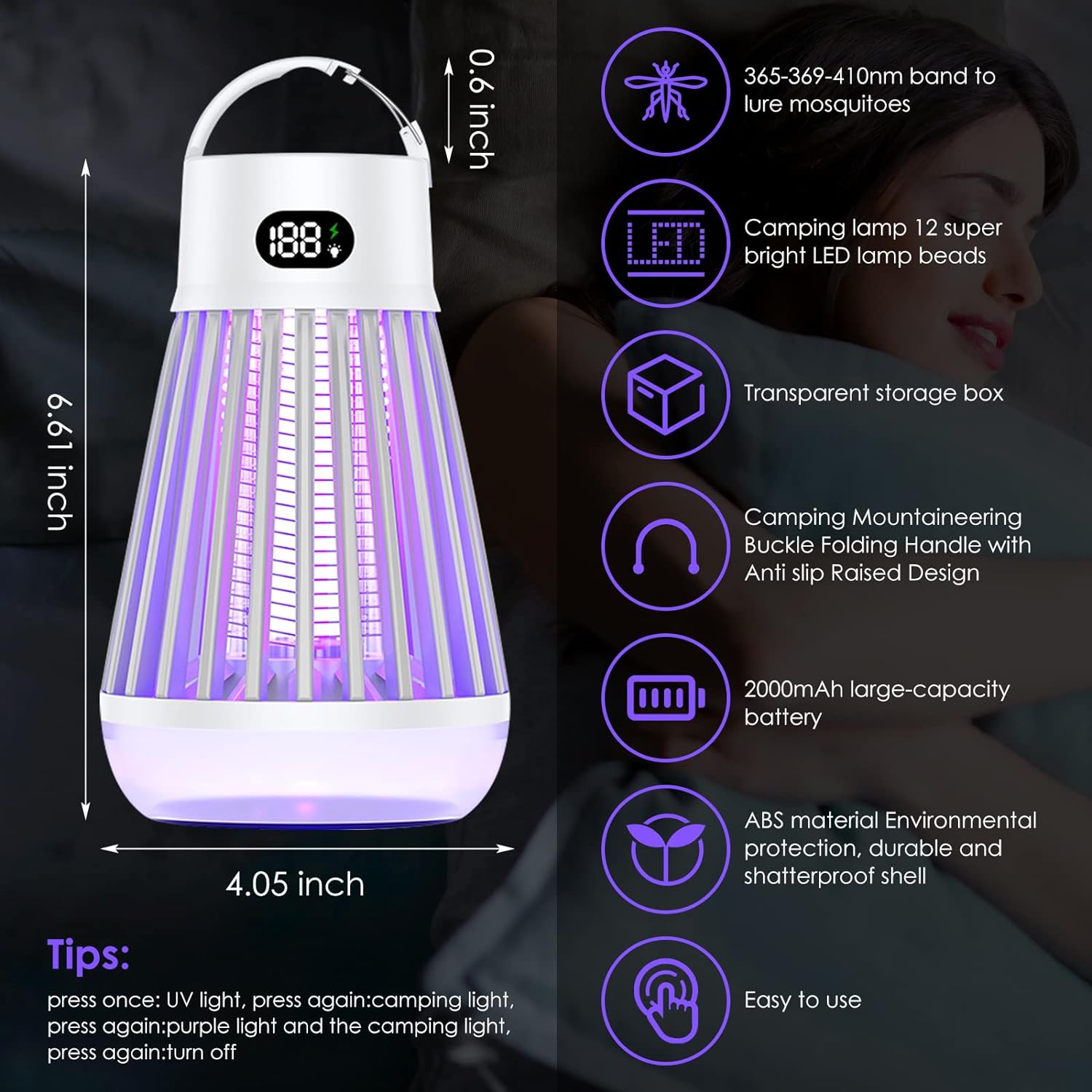 JahyShow 2 PCS Bug Zapper Indoor Outdoor Mosquito Zapper,Electric Mosquito Killer with Storage Box,Waterproof Fly Insect Zapper Light for Home Kitchen Patio Backyard Garden Camping(Black+White)