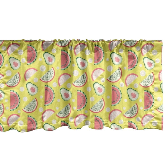 Ambesonne Fruits Valance Pack of 2, Avocado Watermelon Orange, 54"X18", Yellow Pink and Green