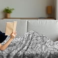 thumbnail image 3 of Leaves Soft Flannel Fleece Throw Blanket, Abstract Foliage Pattern with Scales Lines Design Doodle Style Illustration, Cozy Plush for Indoor and Outdoor Use, 60" x 80", Grey Black White, by Ambesonne, 3 of 5
