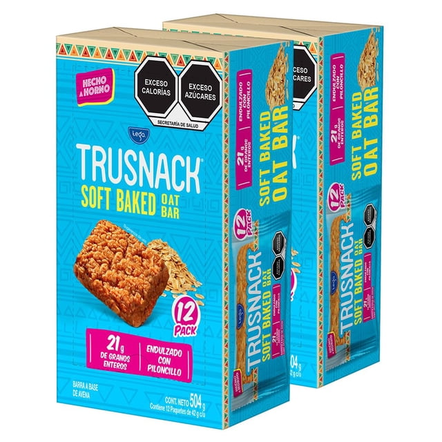 Trusnack Oat Bar Soft Baked - 2 Cajas con 12 piezas cada una - Barritas suaves a base de Avena - Ingredientes naturales y orgánicos - Vegano - Kosher - Kid Friendly - On the Go