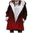 thumbnail image 2 of Womens Casual Loose Fuzzy Fleece Gradient Solid Plus Size Buttons Jacket Hooded Coat, 2 of 6