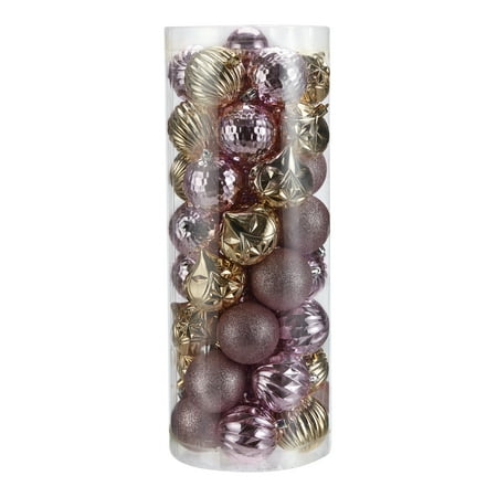 Christmas Ornaments Holiday Time Shatterproof Christmas Tree Ornaments, 50 Count, Metallic Pink and Gold ()