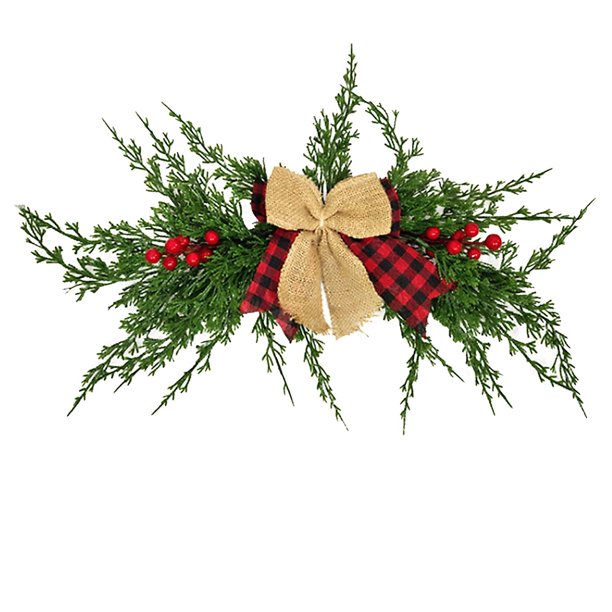 Guirnalda de buzón de Navidad de 22 pulgadas, corona de ciprés artificial con lazo de bayas rojas, guirnalda de arco de vegetación invernal para decoración de dintel de puerta de pared, 58 cm de largo