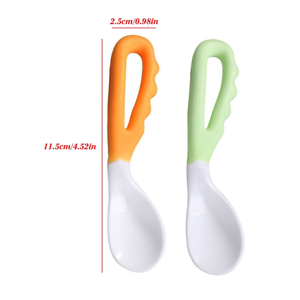 2pcs Baby Self-Feeding Spoon Infant Safe Pacifier Bending Spoon Feeding Training Curved Cutlery Utensil