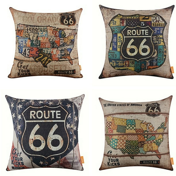 Taluosi Vintage American Map Route 66 Linen Pillow Case Cushion Cover Sofa  Bed Car Decor - Walmart.com
