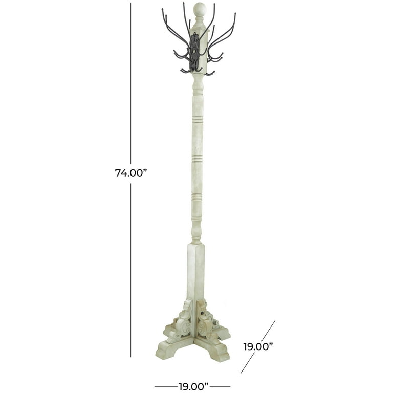 DecMode 19 x 74 Gray Wood Scroll Vintage Style 12 Hook Coat Rack with Black Metal Hooks 1 Piece Walmart
