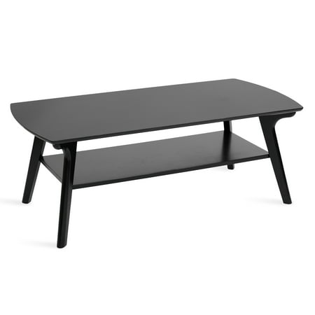 Kate and Laurel Louen Mid-Century Tiered Rectangle Coffee Table 48 x 24 x 18 Black Modern Two-Tier Rectangular Living Room Coffee Table with Storage and Solid Wood Construction