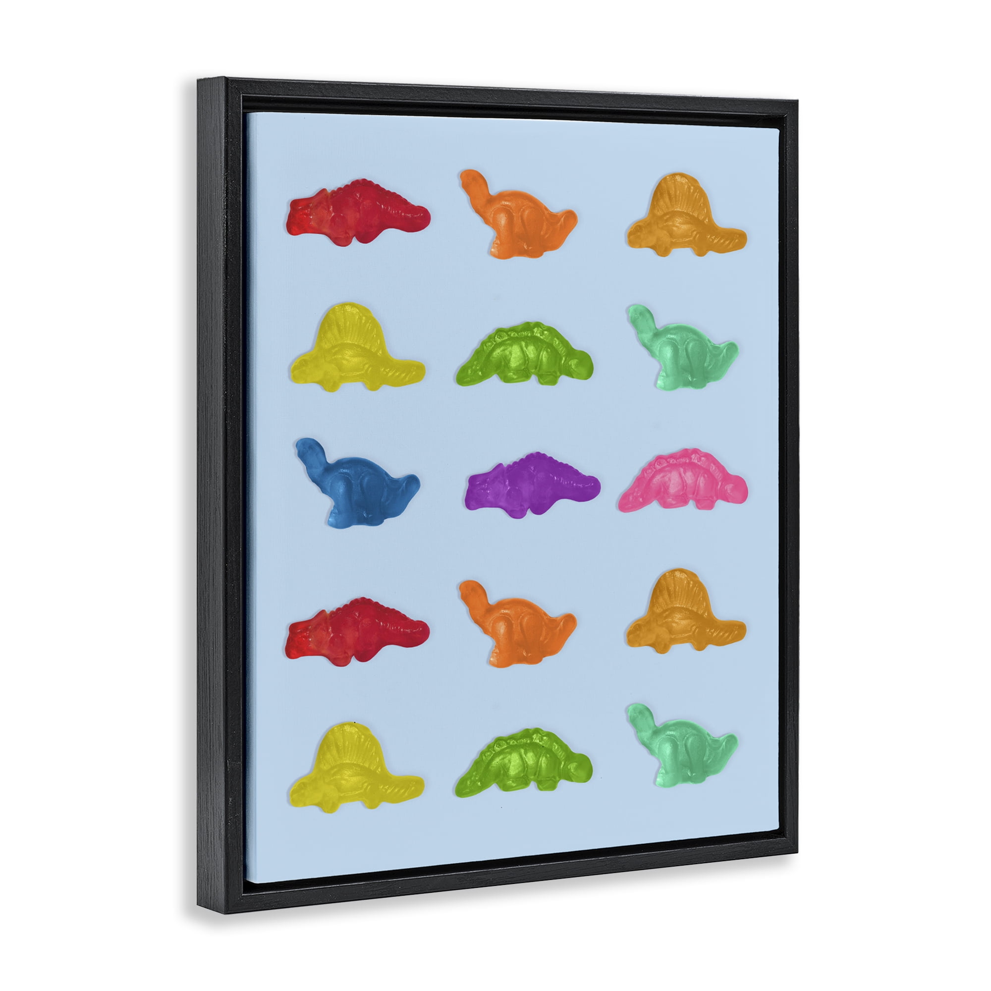 Stupell Industries Colorful Dinosaur Candies Black Framed Floater Canvas Wall Art, design by LISH Creative