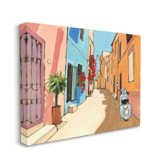 Stupell Industries European City Roadside Landscape Blue Street Vespa Canvas Wall Art, 16 x 20, Design by Bart E. Slyp