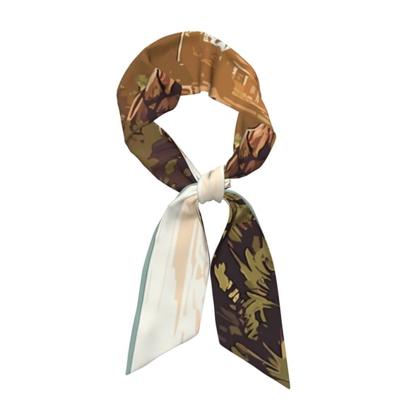 Easygdp Coastal Palm Beach Neck Scarf Printed Scarves Head for Women'S Fashion Satin Scarfs For Bag Hair for Dating, Travel