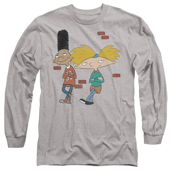 Hey Arnold Arnold and Gerald Leaning Unisex Adult Long-Sleeve T Shirt (Small) Athletic Heather