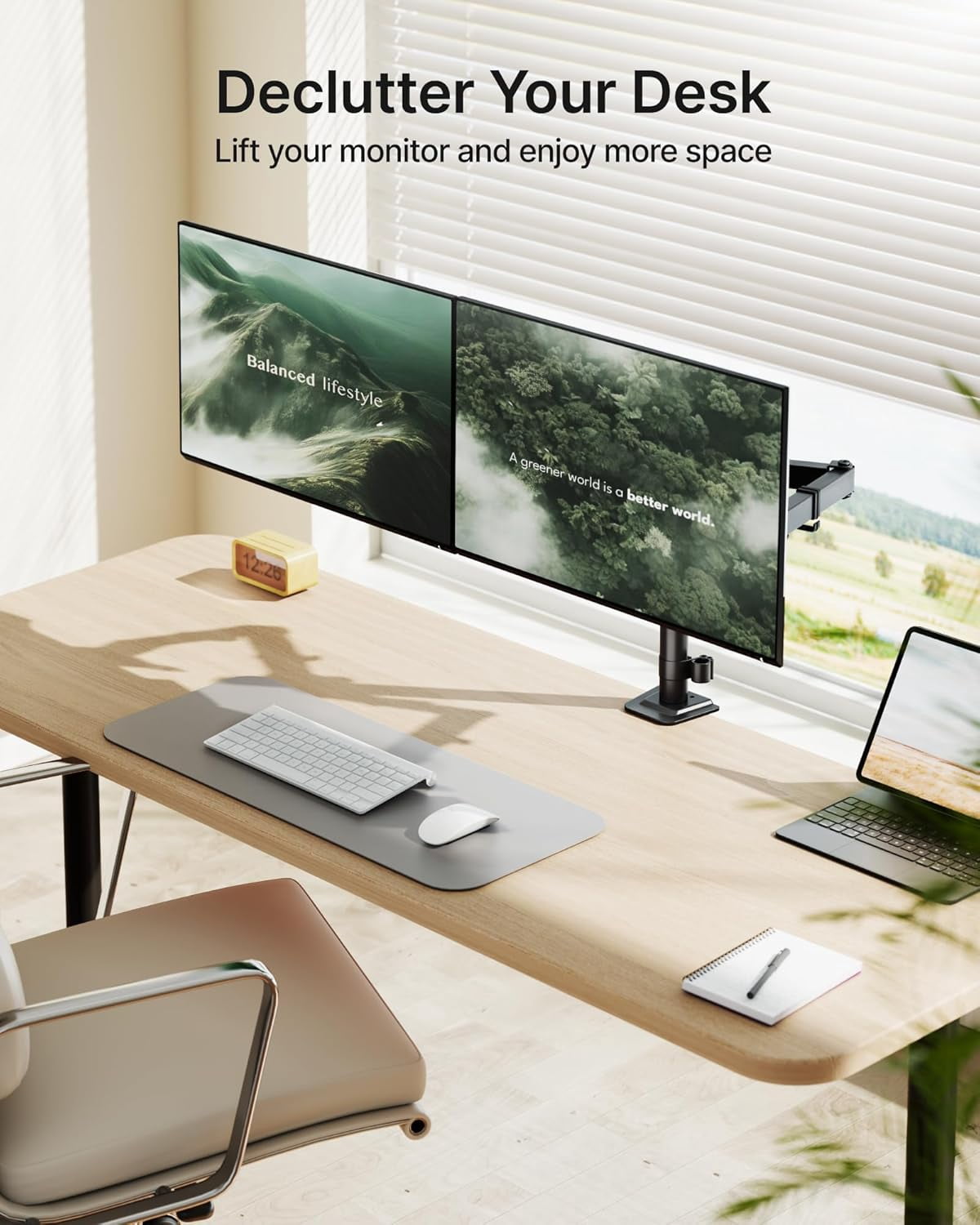 monTEK Dual Monitor Stand for 17"–32" Screens, Heavy-Duty Monitor Desk Mount Holds up to 22 lbs per Arm, Fully Adjustable with Clamp & Grommet Base, VESA 75/100mm