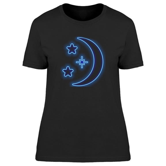 Neon Effect Moon And Stars T-Shirt Women -Image by Shutterstock, Female 3X-Large