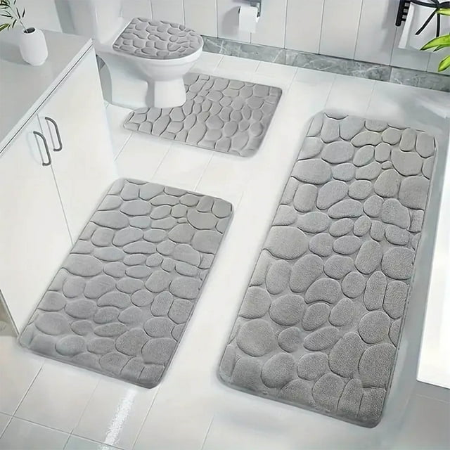 Vaidha Bathroom Rug Set Of 4Memory Foam Bath Mat Toilet Mat Soft Absorbent Thick Rug Non-Slip Backing Universal Machine Washable