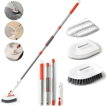 4-in-1 Tile Tub Scrubber with Long Handle,Bathroom Floor Bath Shower Household Cleaning Brush Tools Clean