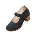 thumbnail image 3 of Domuza Womens Perforated Mary Jane Block Heel Shoes, Adjustable Hook-and-Loop Strap Closed Toe Breathable Casual Comfortable Walking Footwear Black 10（EU-43）, 3 of 6