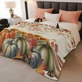 thumbnail image 2 of Green Orange Blue Pumpkin Throw Blanket,Flannel Fleece Blanket with Striped Design for Couch,Thanksgiving Fall Leaves Weeping Soft Breathable All Season Plush Blankets for Sofa Office Travel 40"x50", 2 of 7