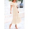 thumbnail image 3 of Vestido PRETTYGARDEN Midi de Tul con Fruncido y Mangas Abullonadas Beige S, 3 of 7