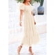 thumbnail image 3 of Vestido PRETTYGARDEN Midi con Fruncido, Tul y Mangas Abullonadas Beige M, 3 of 7