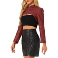 thumbnail image 4 of INSPIRE CHIC Women's Faux Leather Stand Collar Zipper Front Long Sleeve Cropped Jacket S Dark Red, 4 of 6