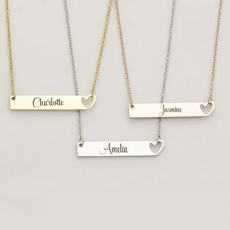 Anavia Personalized Heart Name Necklace Gift for Mom Silver Women's Heart Custom Bar Stainless Steel Engravable Couples Gift for Girlfriend Wife Name Necklace Birthday Day Gift Box Ships Next Day