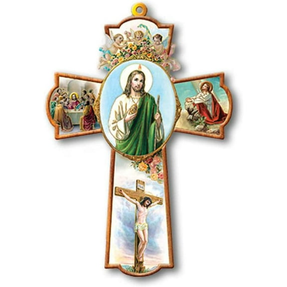 Saint Jude Wooden Wall Cross Catholic Religious Gift San Judas Tadeo Cruz (8 inches)