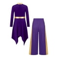 thumbnail image 4 of Zaldita Kids Girls Metallic Long Sleeve Lyrical Praise Dance Dress Tunic Worship Gown Church Robe with Wide Leg Pants Purple 10, 4 of 6