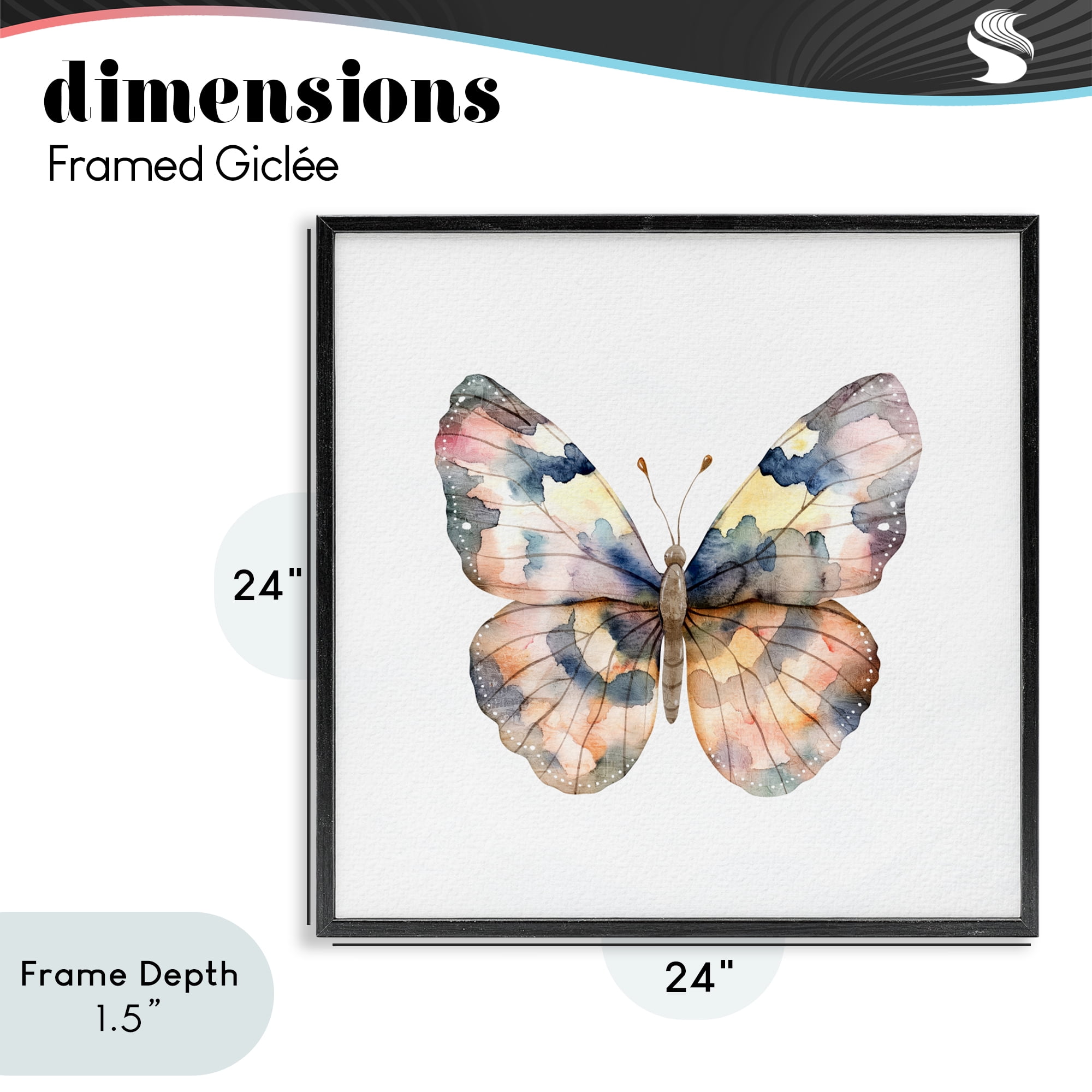 Stupell Industries Traditional Watercolor Butterfly Black Framed Giclee Art, design by Kim Allen
