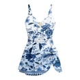 thumbnail image 4 of Xdegoge Bathing Suits for Women V Neck Skirted One Piece Swimsuits Swimdress Smooth Botanical Floral Print Side Tie Modest Slimming Tummy Control Summer Pool, 4 of 9