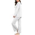 thumbnail image 5 of Cotton Pajamas Sets for Women 2 Piece Long Sleeve V Neck Top and Wide Leg Elastic Waist PJ Bottom Soft Sleepwear (XL, White), 5 of 7