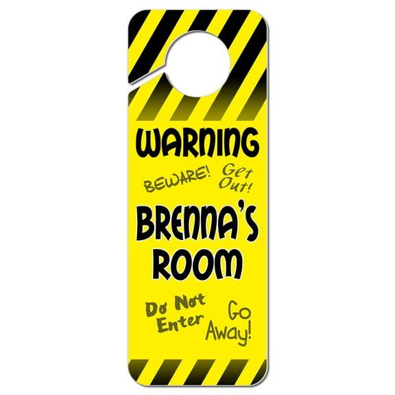 Brenna Female Name Do Not Disturb Plastic Door Knob Hanger Warning Room Sign - Yellow