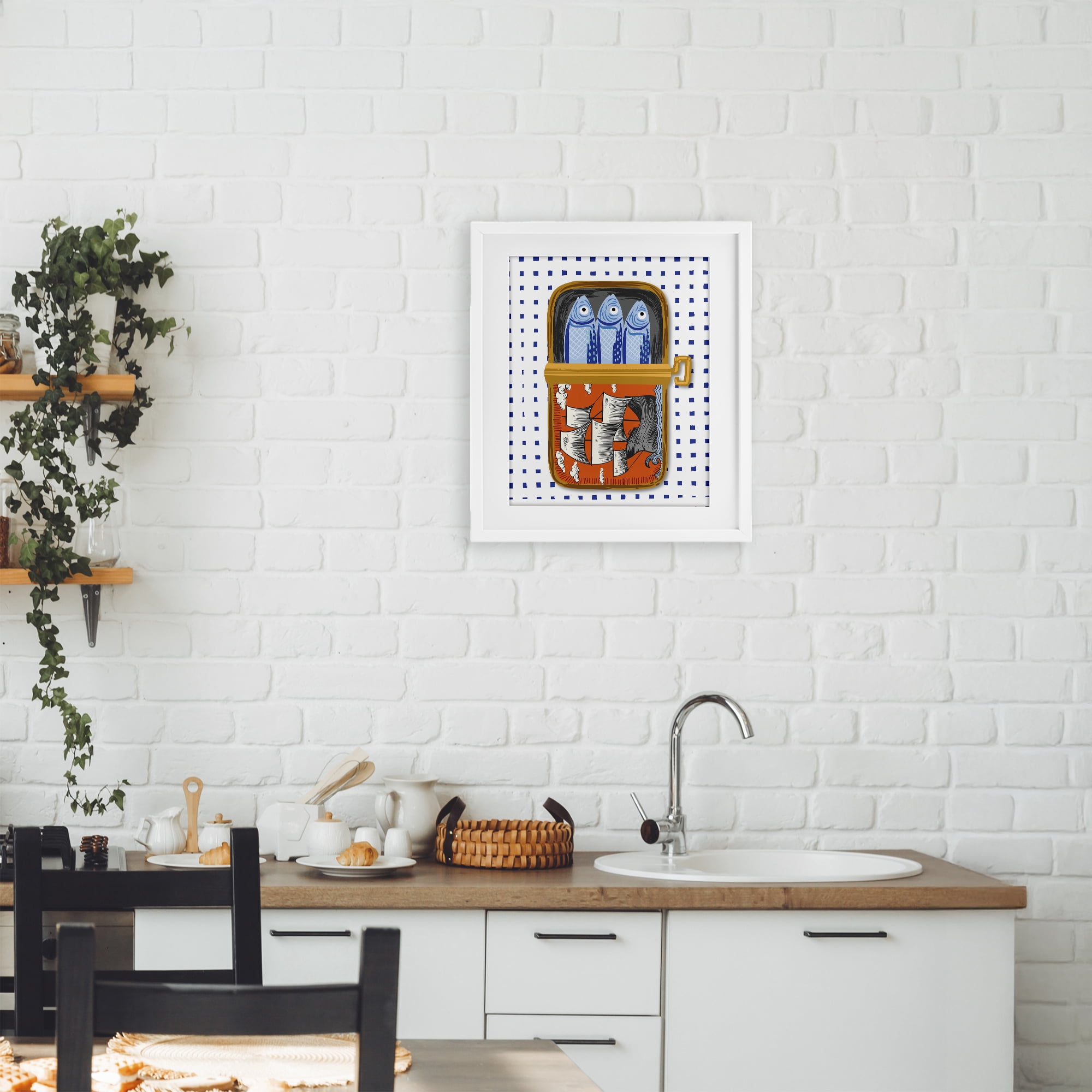 Stupell Industries Retro Nautical Sardines Tin White Framed Print Under Glass, design by Arrolynn Weiderhold