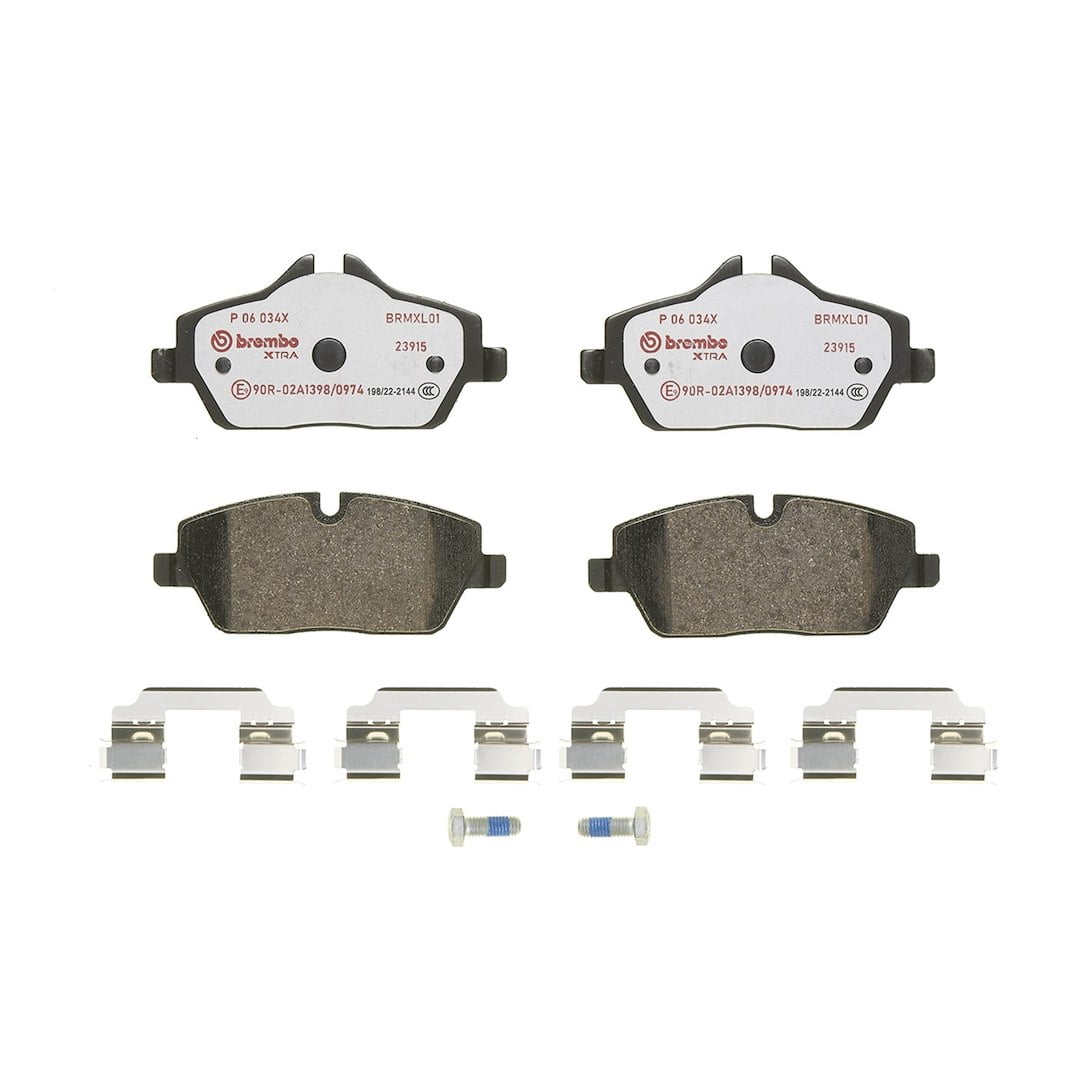 Brembo P06034X; Brake Pad; XTRALINE; FMSI Number D1308-8423; Low-Metallic; Set Of 4; With Mounting Hardware